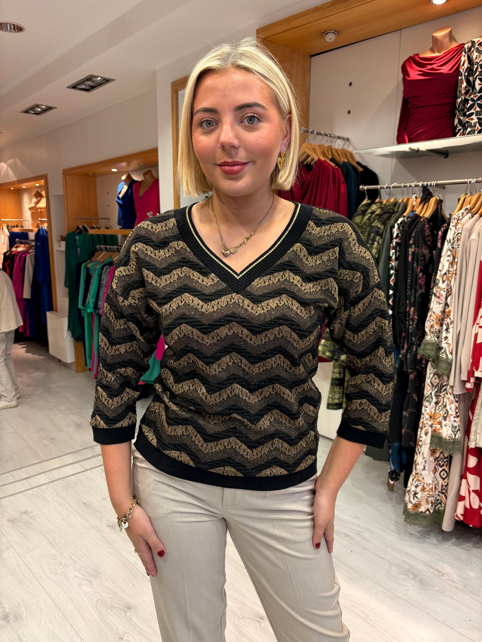 Smashed Lemon Black & Gold Wave Knit Top