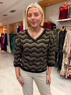 Smashed Lemon Black & Gold Wave Knit Top