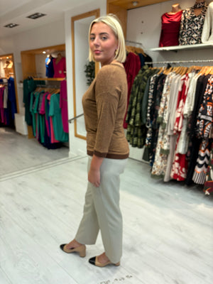 Smashed Lemon Bronze V-Neck Knit Top