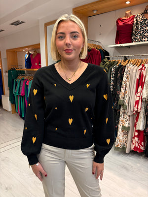 Smashed Lemon Black & Mustard Heart Jumper