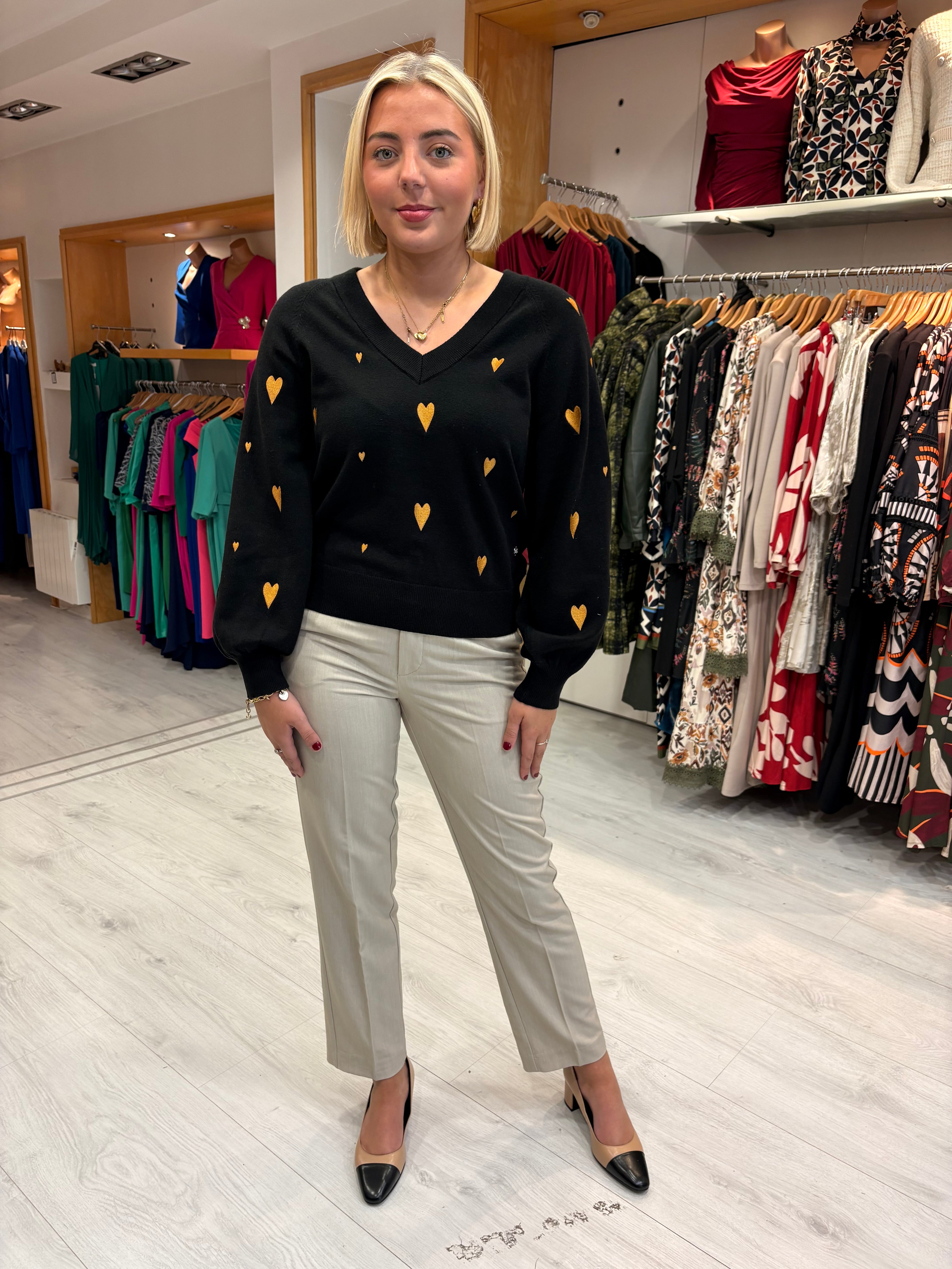 Smashed Lemon Black & Mustard Heart Jumper