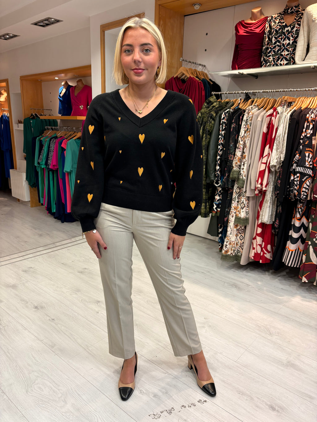 Smashed Lemon Black & Mustard Heart Jumper