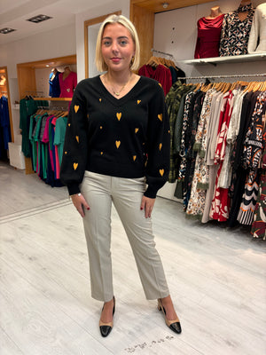 Smashed Lemon Black & Mustard Heart Jumper