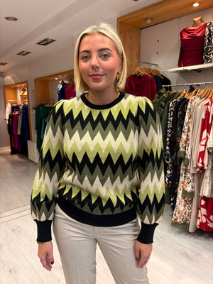 Smashed Lemon Green & Black Zig-Zag Jumper