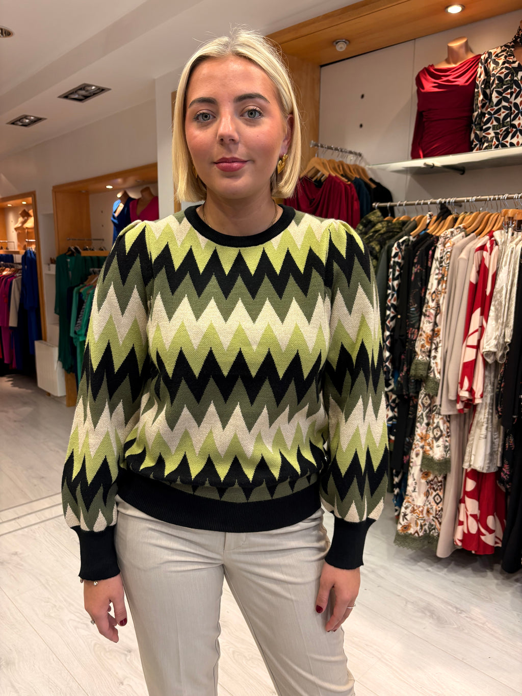 Smashed Lemon Green & Black Zig-Zag Jumper