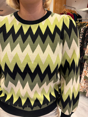 Smashed Lemon Green & Black Zig-Zag Jumper