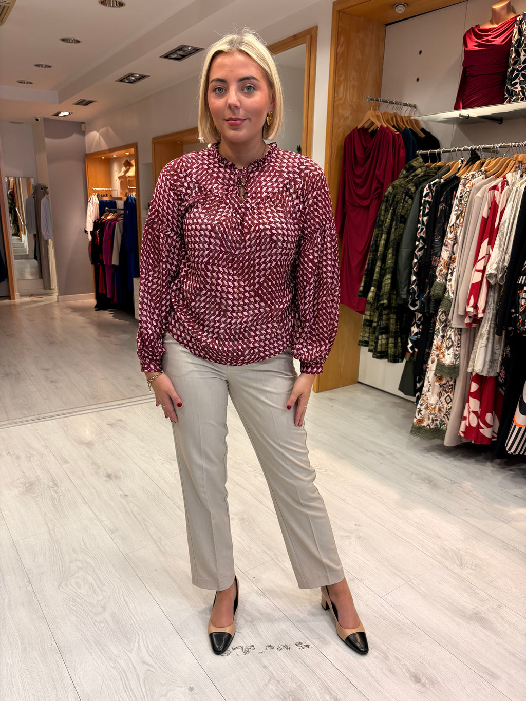 Smashed Lemon Burgundy & Pink Print Blouse