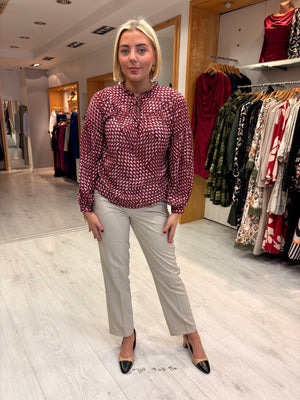 Smashed Lemon Burgundy & Pink Print Blouse
