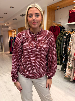 Smashed Lemon Burgundy & Pink Print Blouse