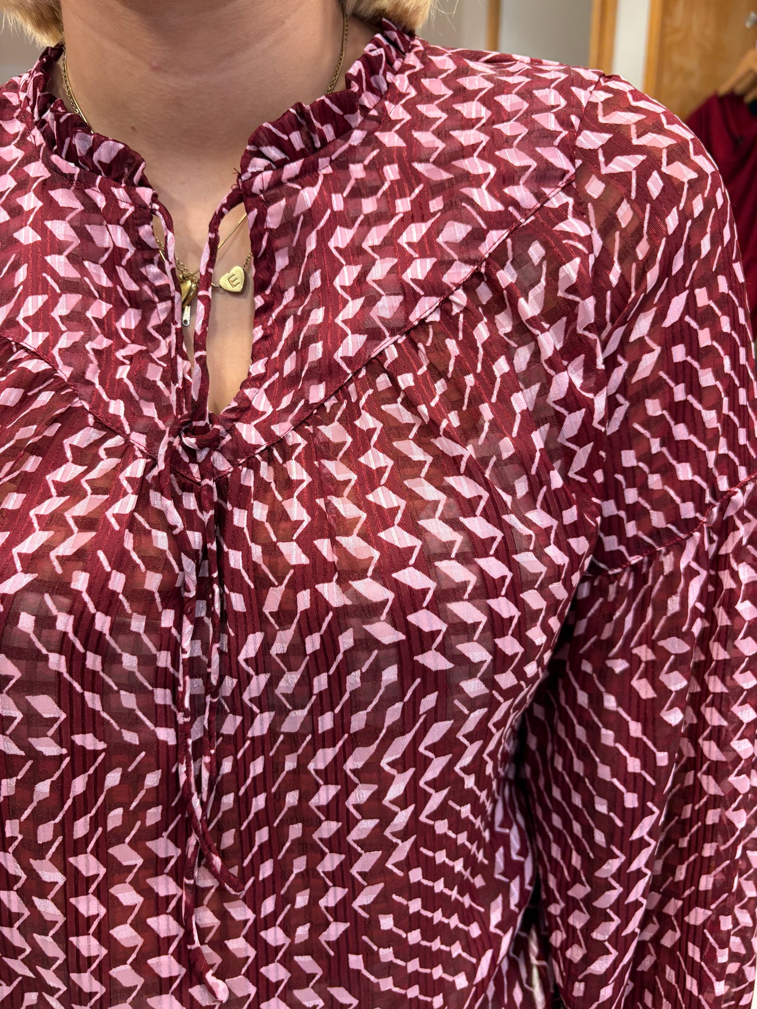 Smashed Lemon Burgundy & Pink Print Blouse