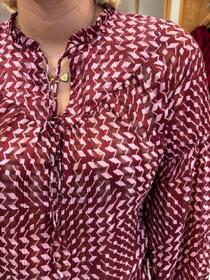 Smashed Lemon Burgundy & Pink Print Blouse