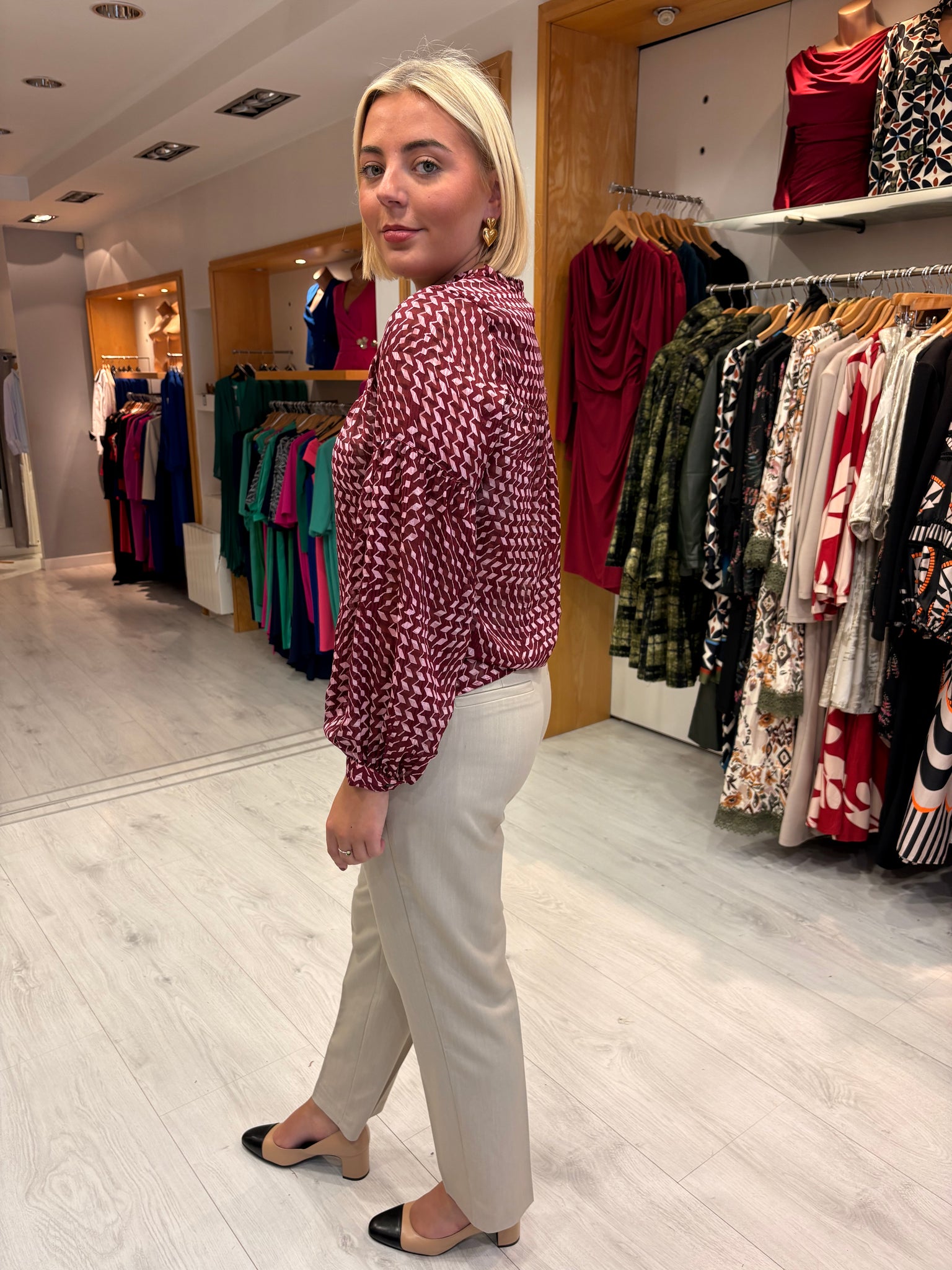 Smashed Lemon Burgundy & Pink Print Blouse