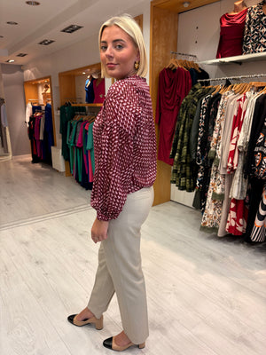 Smashed Lemon Burgundy & Pink Print Blouse