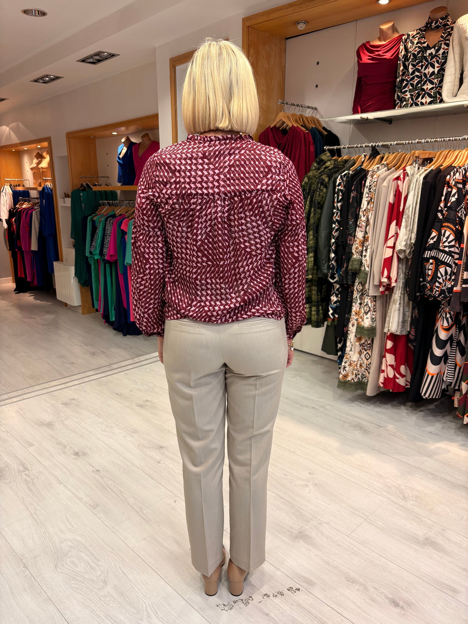 Smashed Lemon Burgundy & Pink Print Blouse