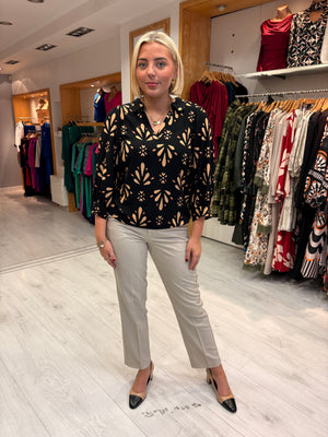 Smashed Lemon Black & Beige Print Blouse