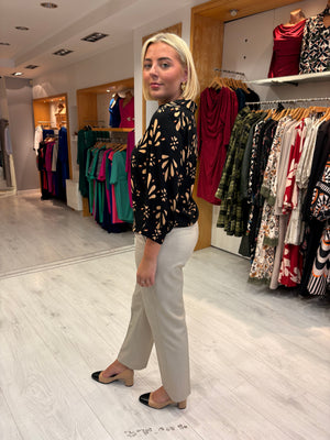 Smashed Lemon Black & Beige Print Blouse