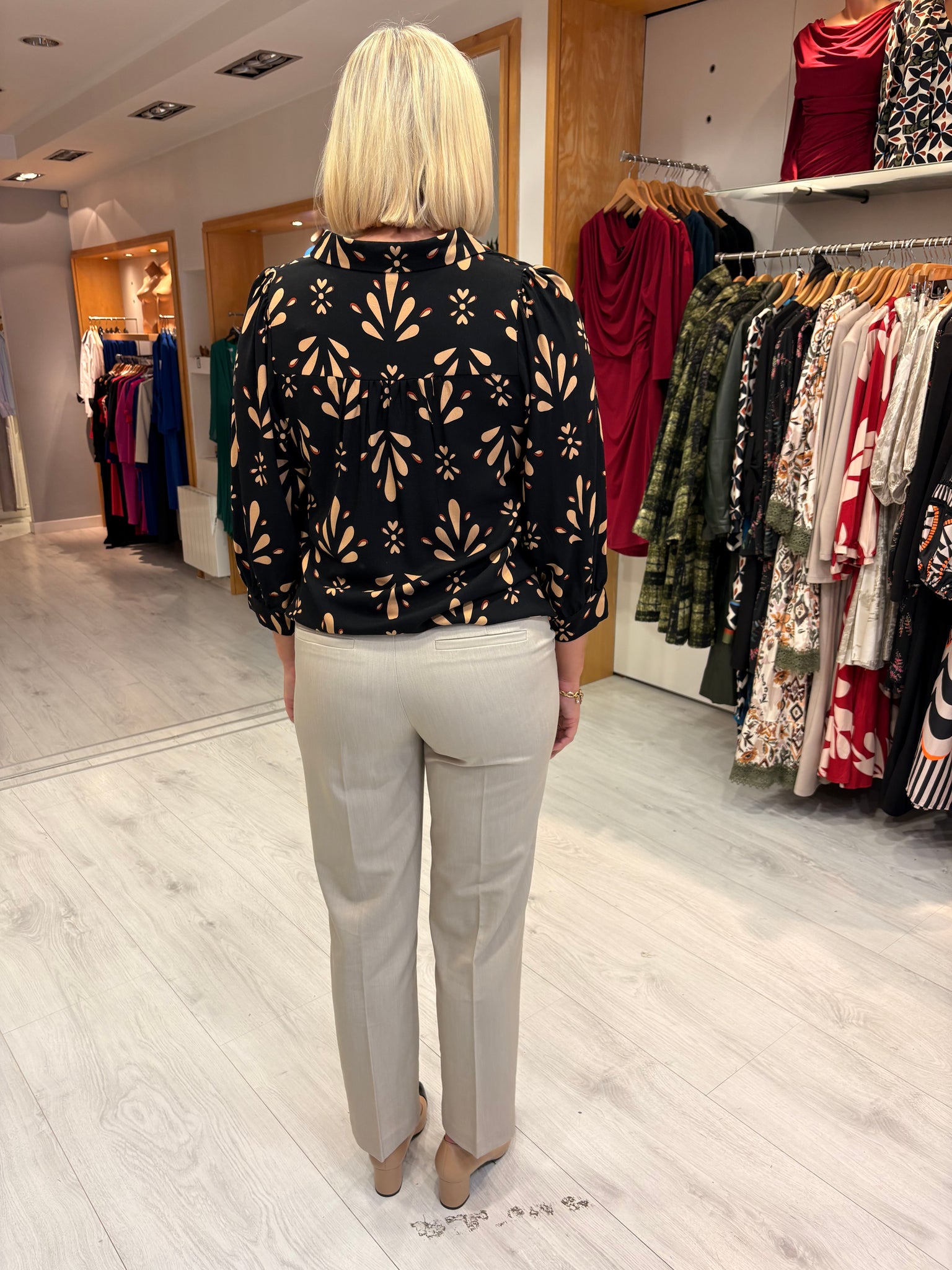 Smashed Lemon Black & Beige Print Blouse