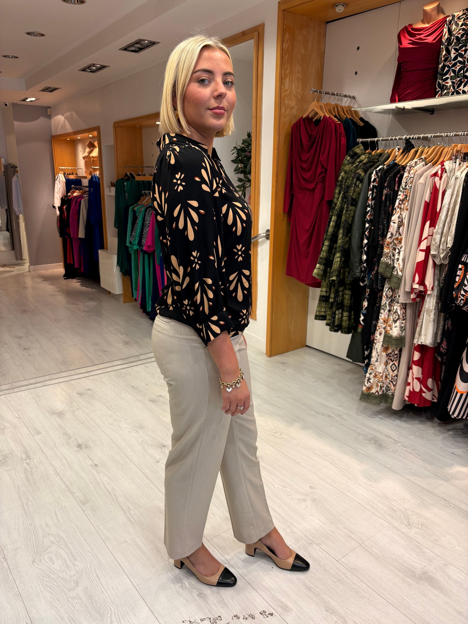Smashed Lemon Black & Beige Print Blouse
