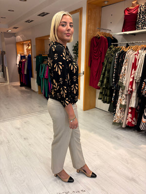 Smashed Lemon Black & Beige Print Blouse