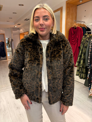 Smashed Lemon Brown Leopard Faux Fur Coat