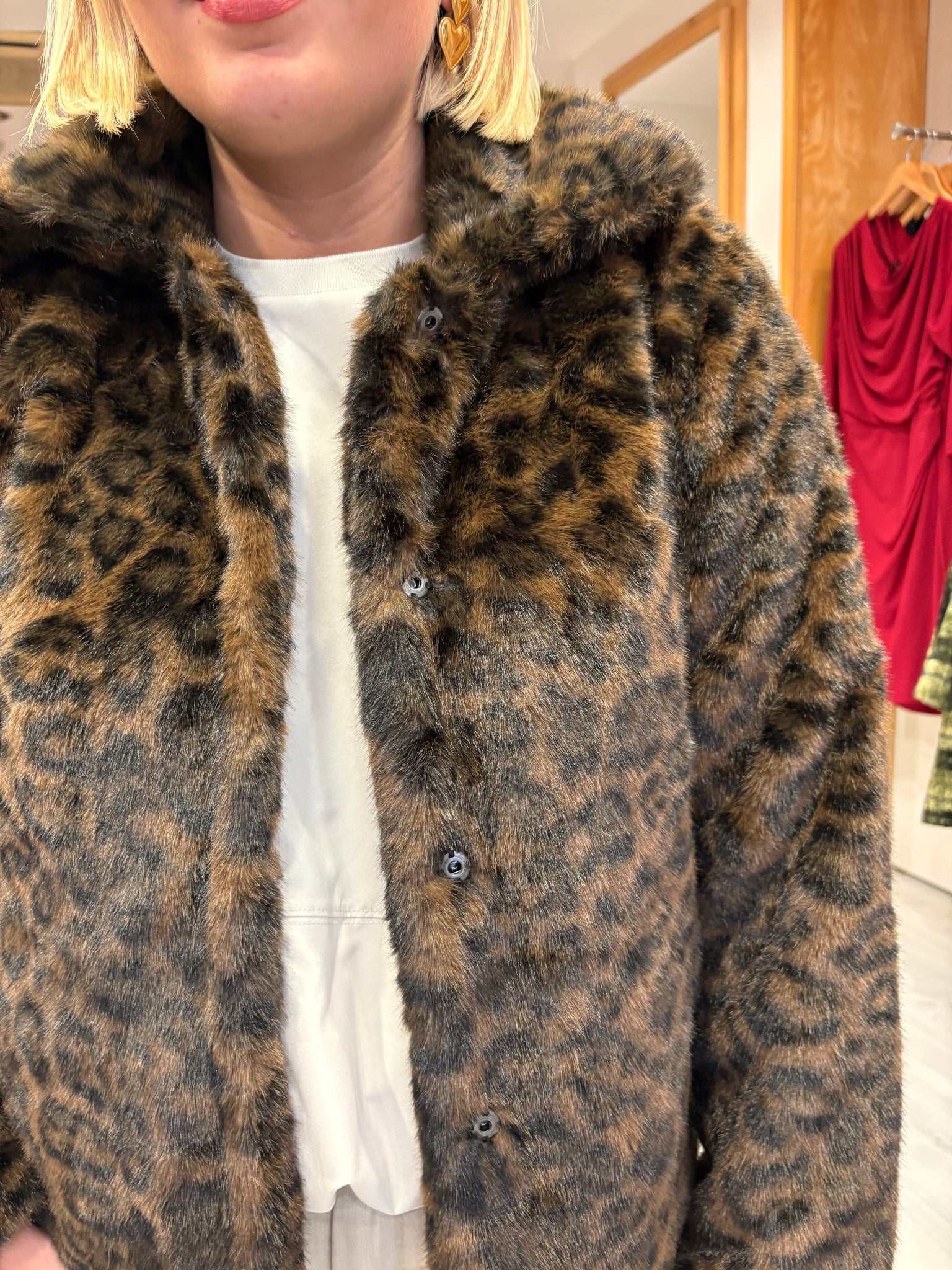 Smashed Lemon Brown Leopard Faux Fur Coat
