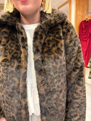 Smashed Lemon Brown Leopard Faux Fur Coat