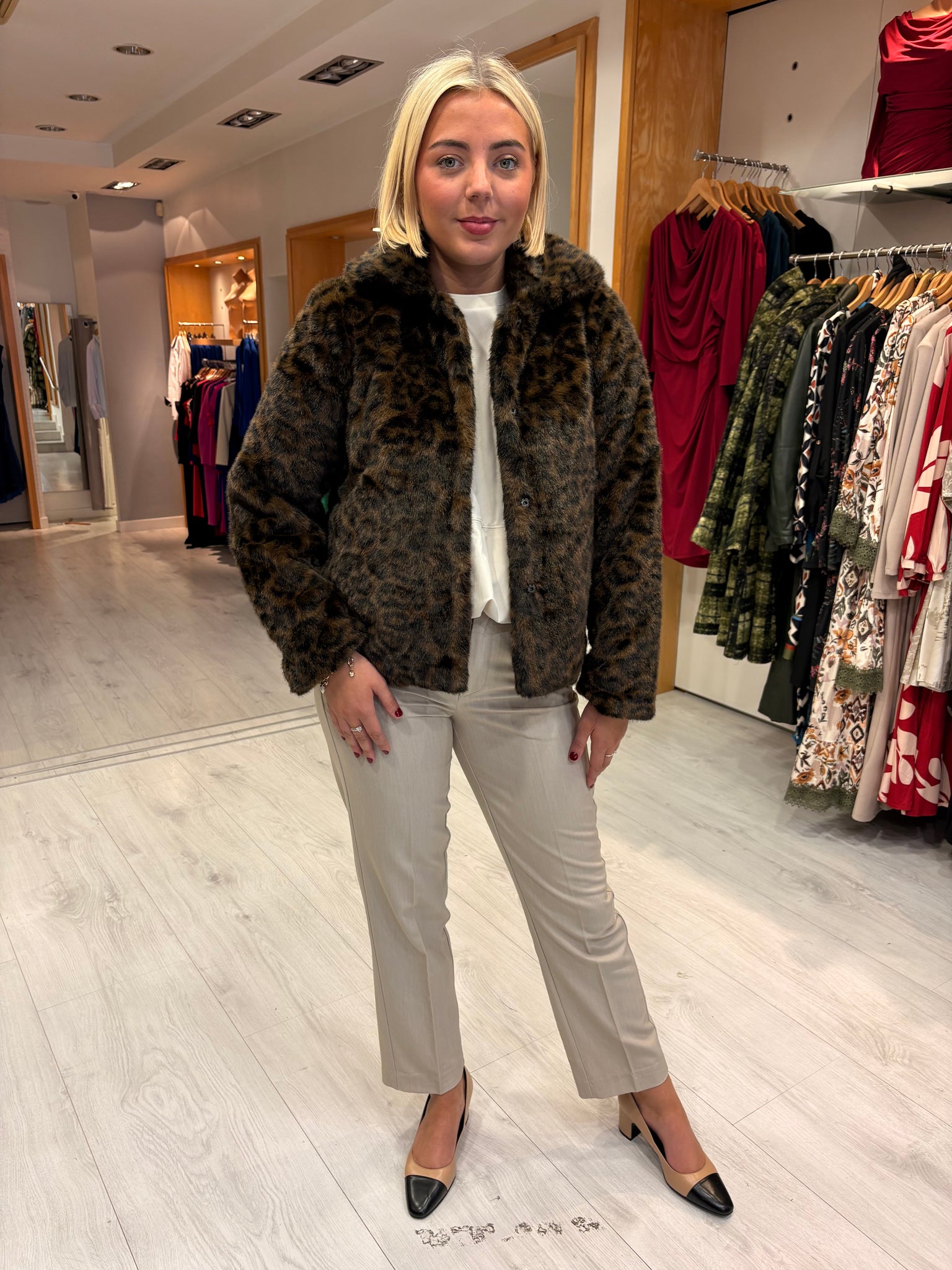 Smashed Lemon Brown Leopard Faux Fur Coat