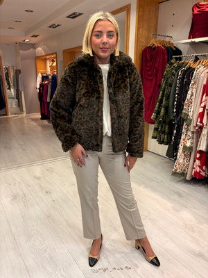 Smashed Lemon Brown Leopard Faux Fur Coat