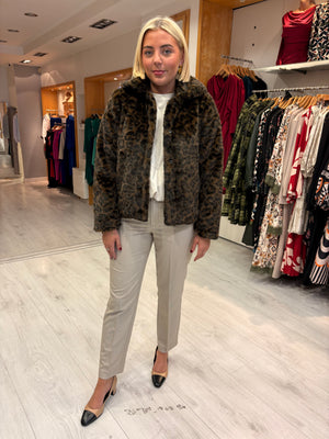 Smashed Lemon Brown Leopard Faux Fur Coat
