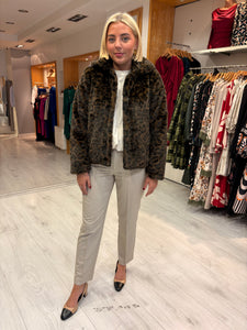 Smashed Lemon Brown Leopard Faux Fur Coat