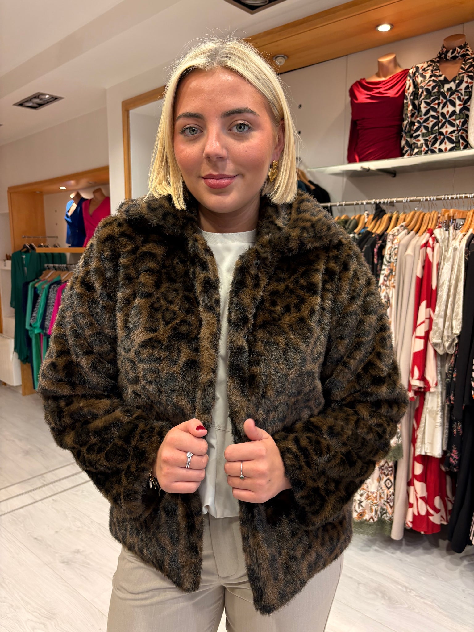 Smashed Lemon Brown Leopard Faux Fur Coat