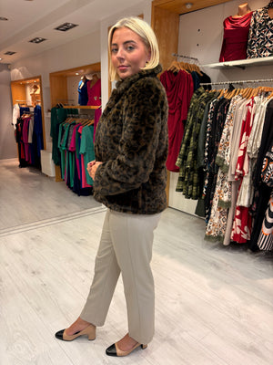 Smashed Lemon Brown Leopard Faux Fur Coat