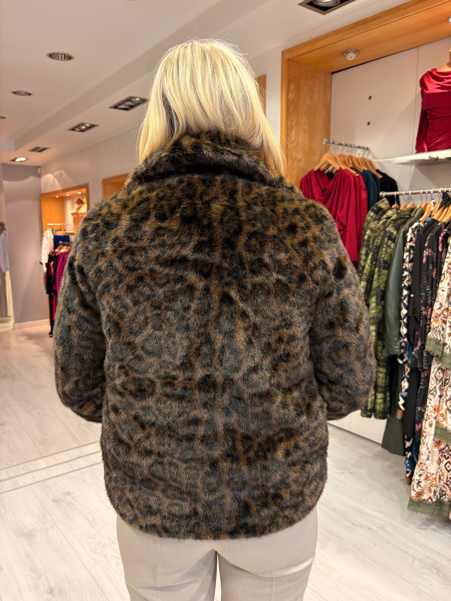 Smashed Lemon Brown Leopard Faux Fur Coat