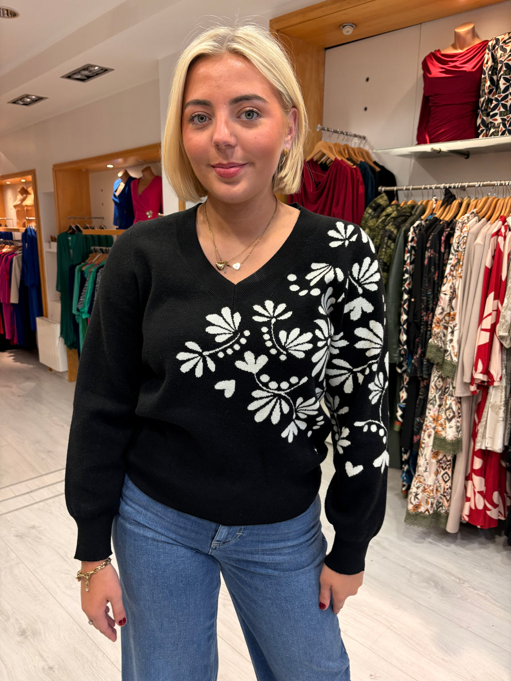 Smashed Lemon Black & White Floral Jumper