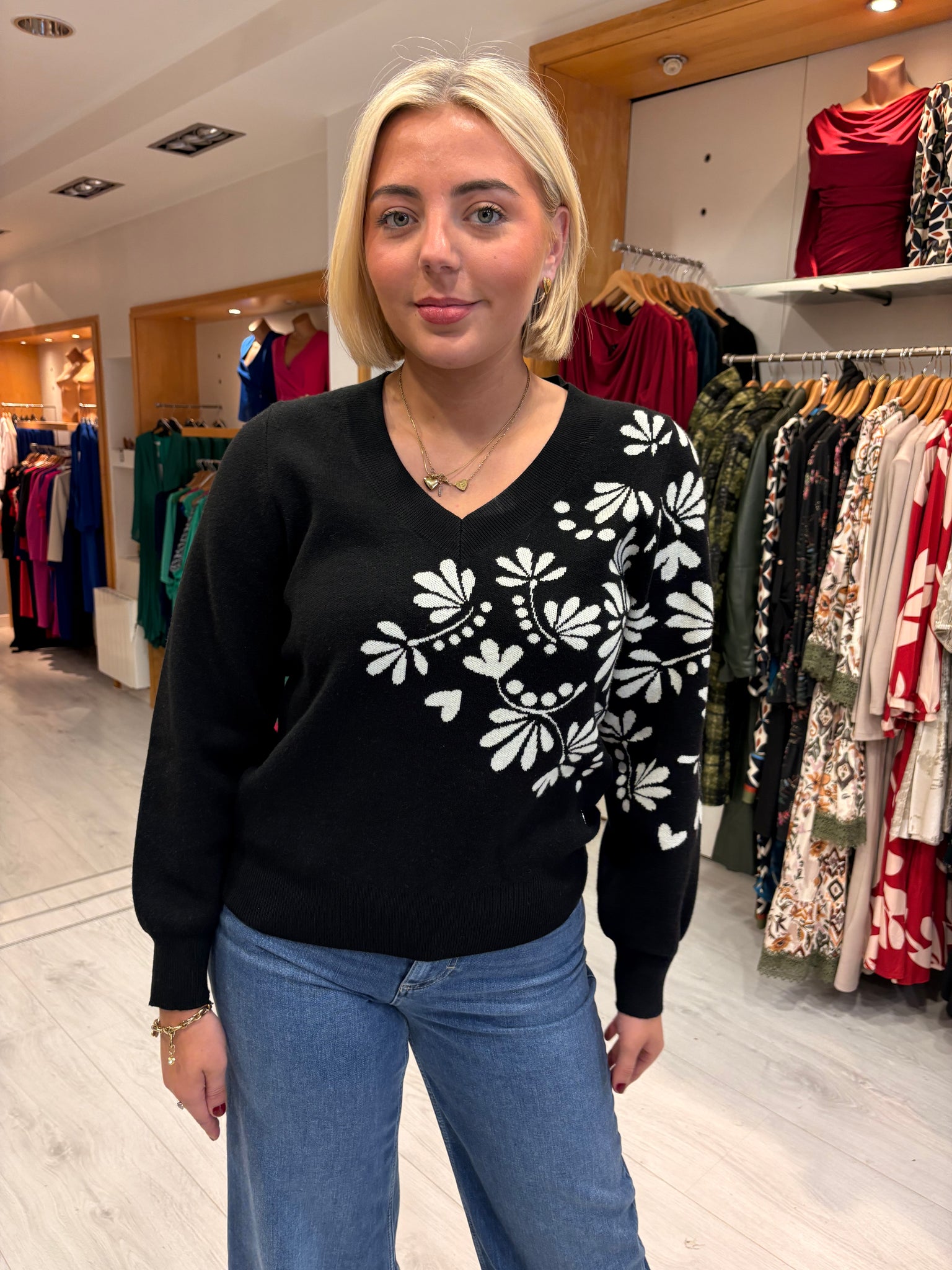 Smashed Lemon Black & White Floral Jumper