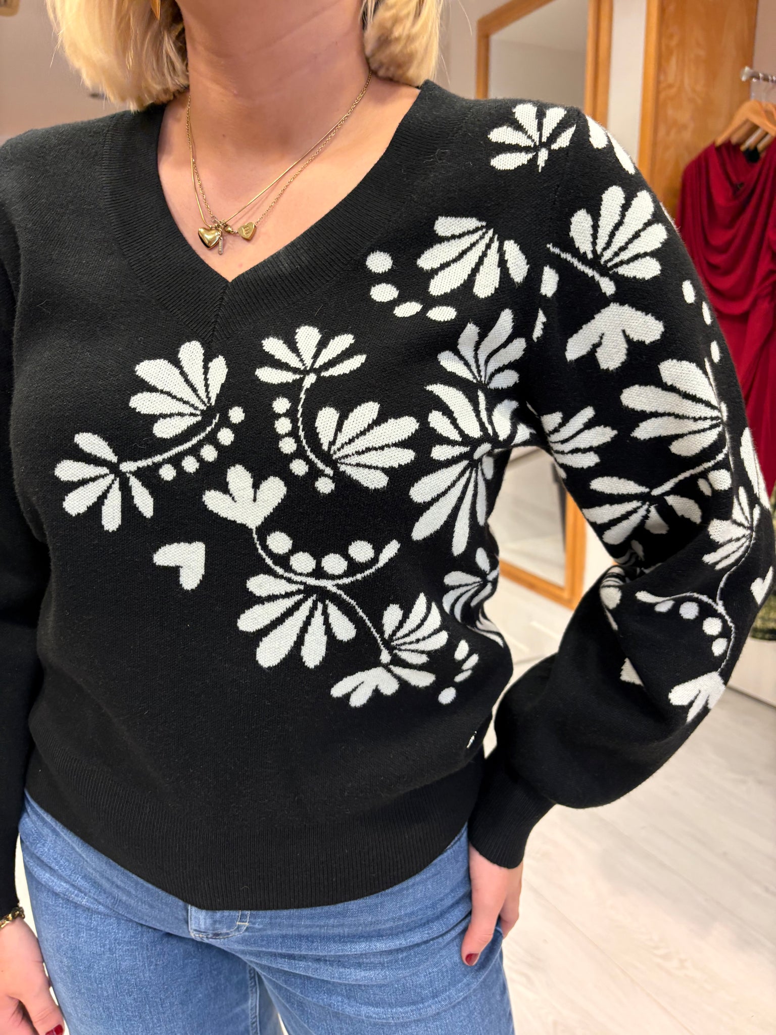 Smashed Lemon Black & White Floral Jumper