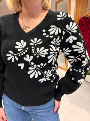 Smashed Lemon Black & White Floral Jumper