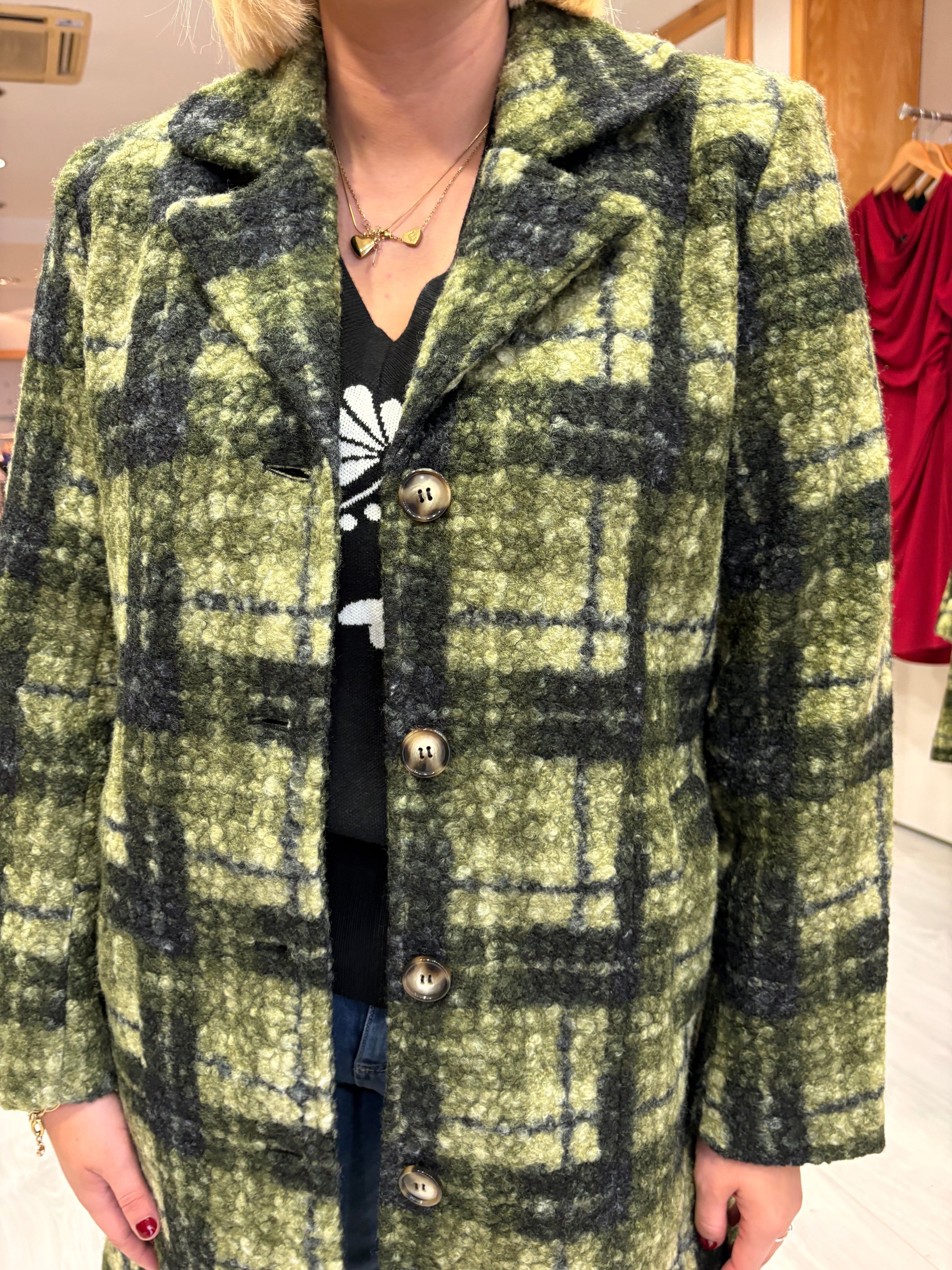 Smashed Lemon Green & Black Checked Coat