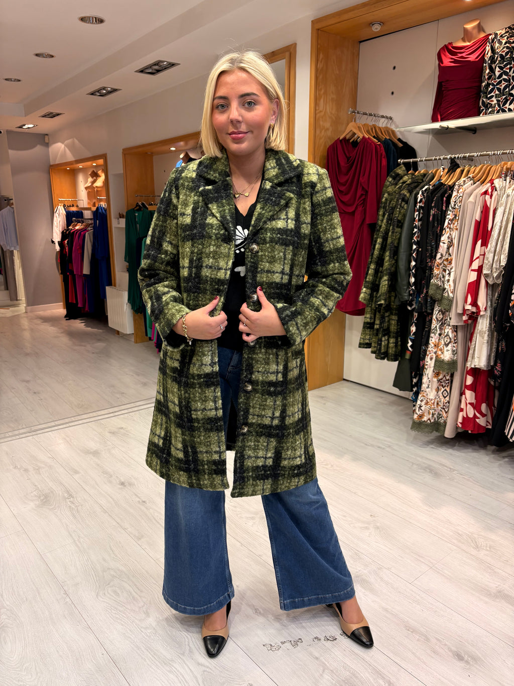 Smashed Lemon Green & Black Checked Coat