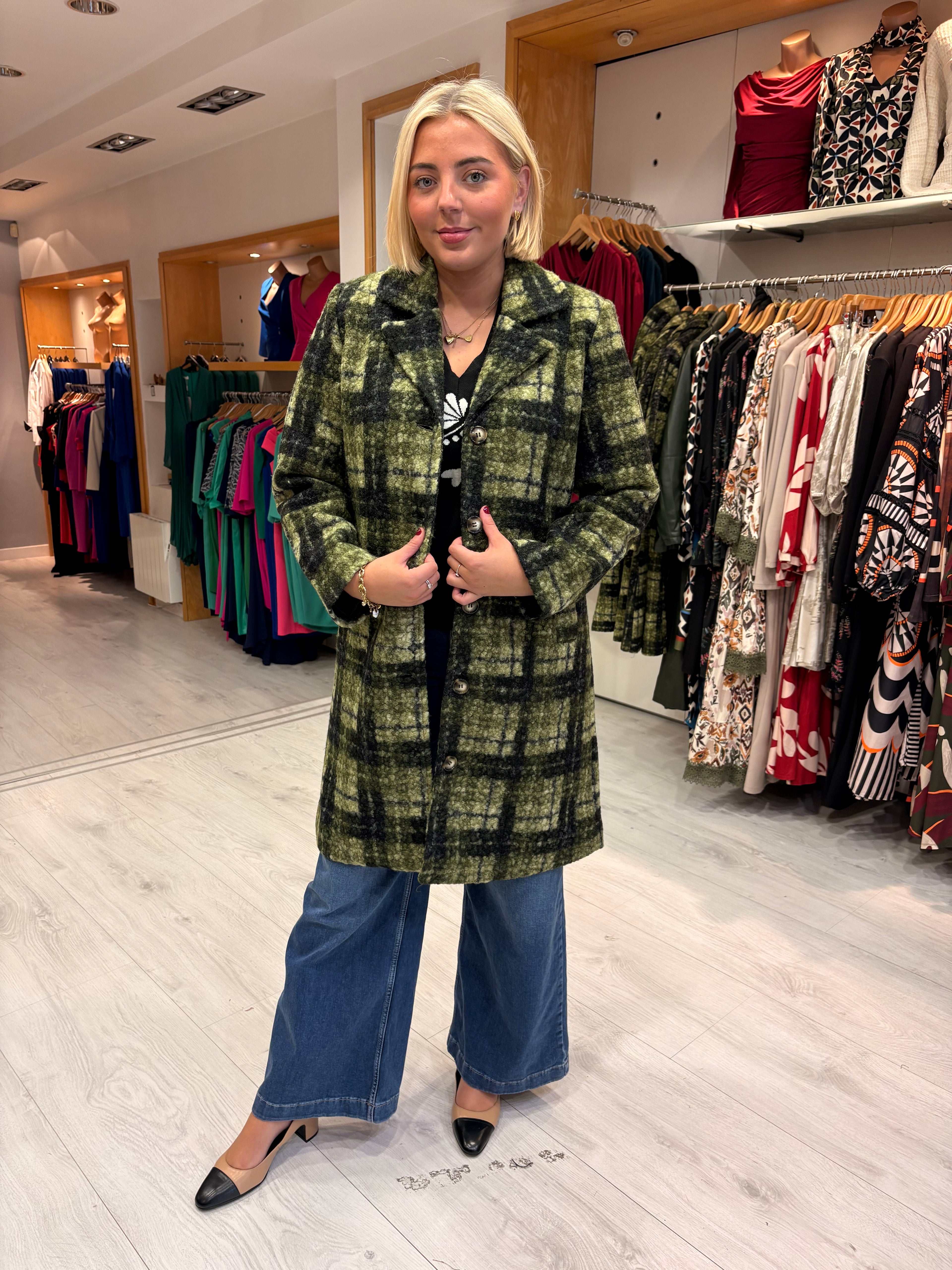 Smashed Lemon Green & Black Checked Coat