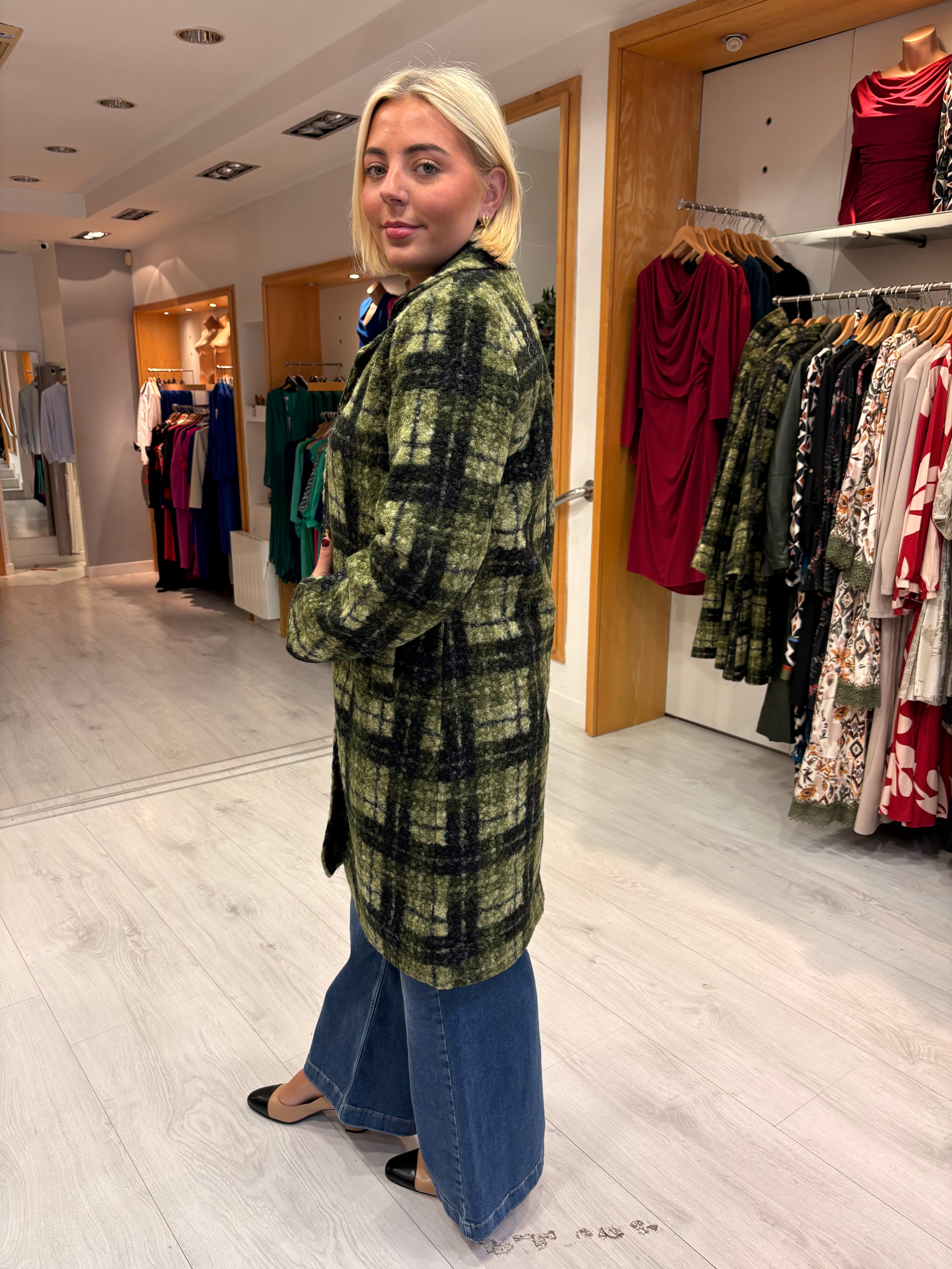 Smashed Lemon Green & Black Checked Coat