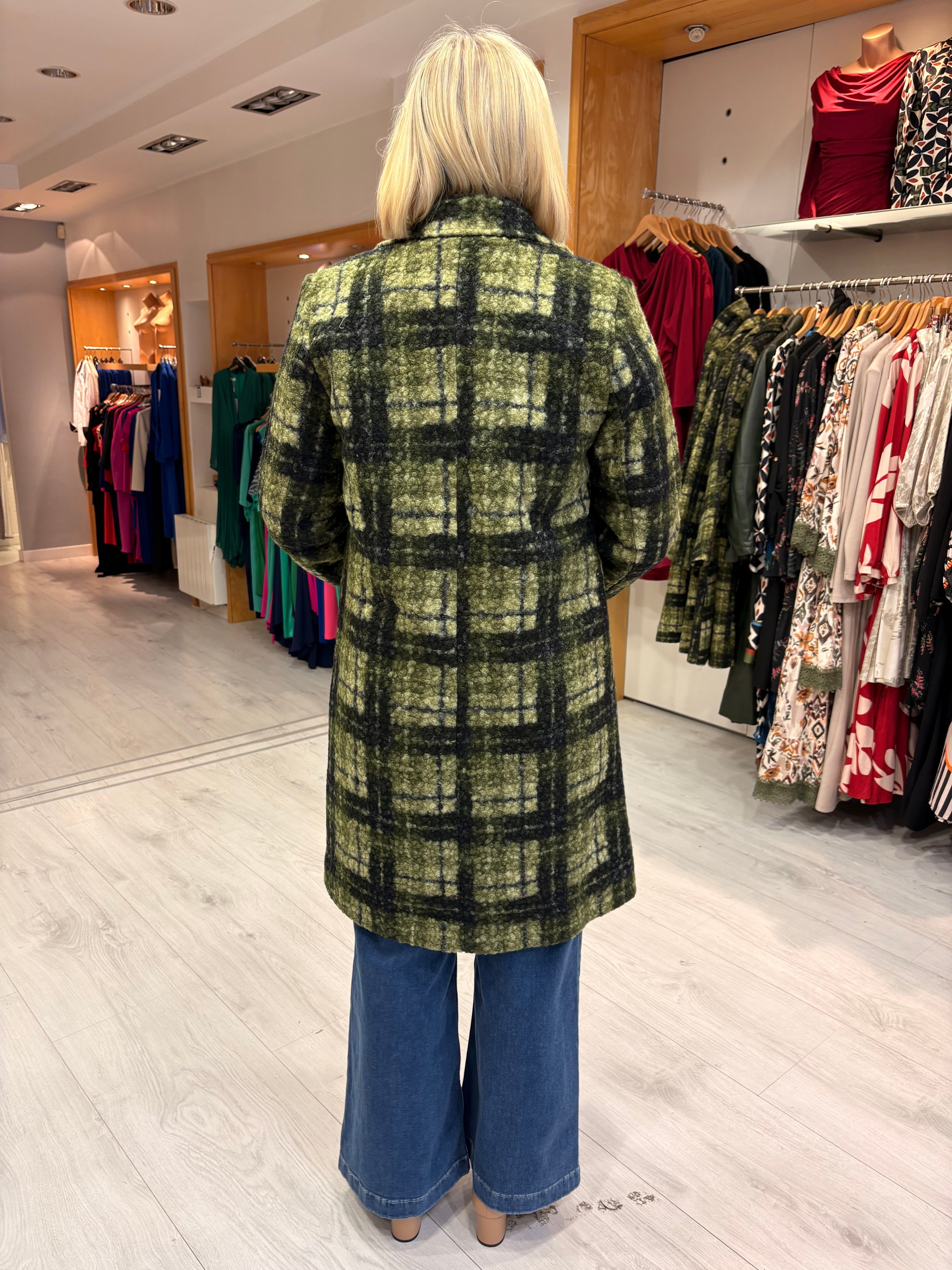 Smashed Lemon Green & Black Checked Coat