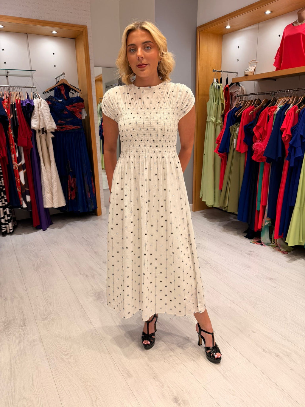 Soaked Polka Dot Ruched Dress