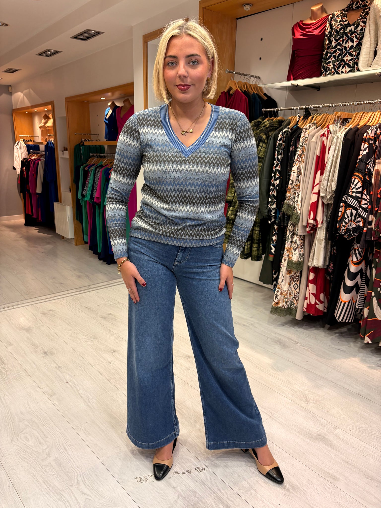 Smashed Lemon Blue & Grey Zig-Zag Jumper
