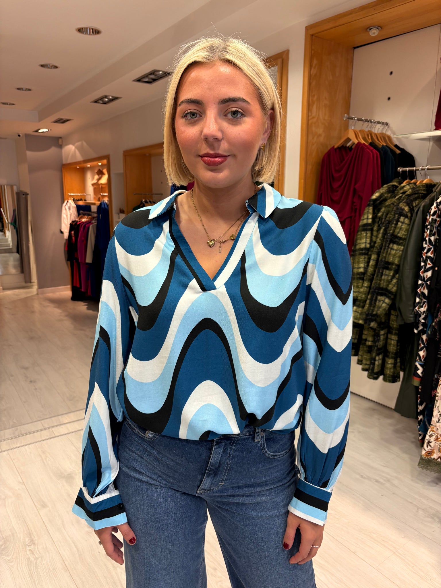 Smashed Lemon Blue & Black Retro Print Blouse