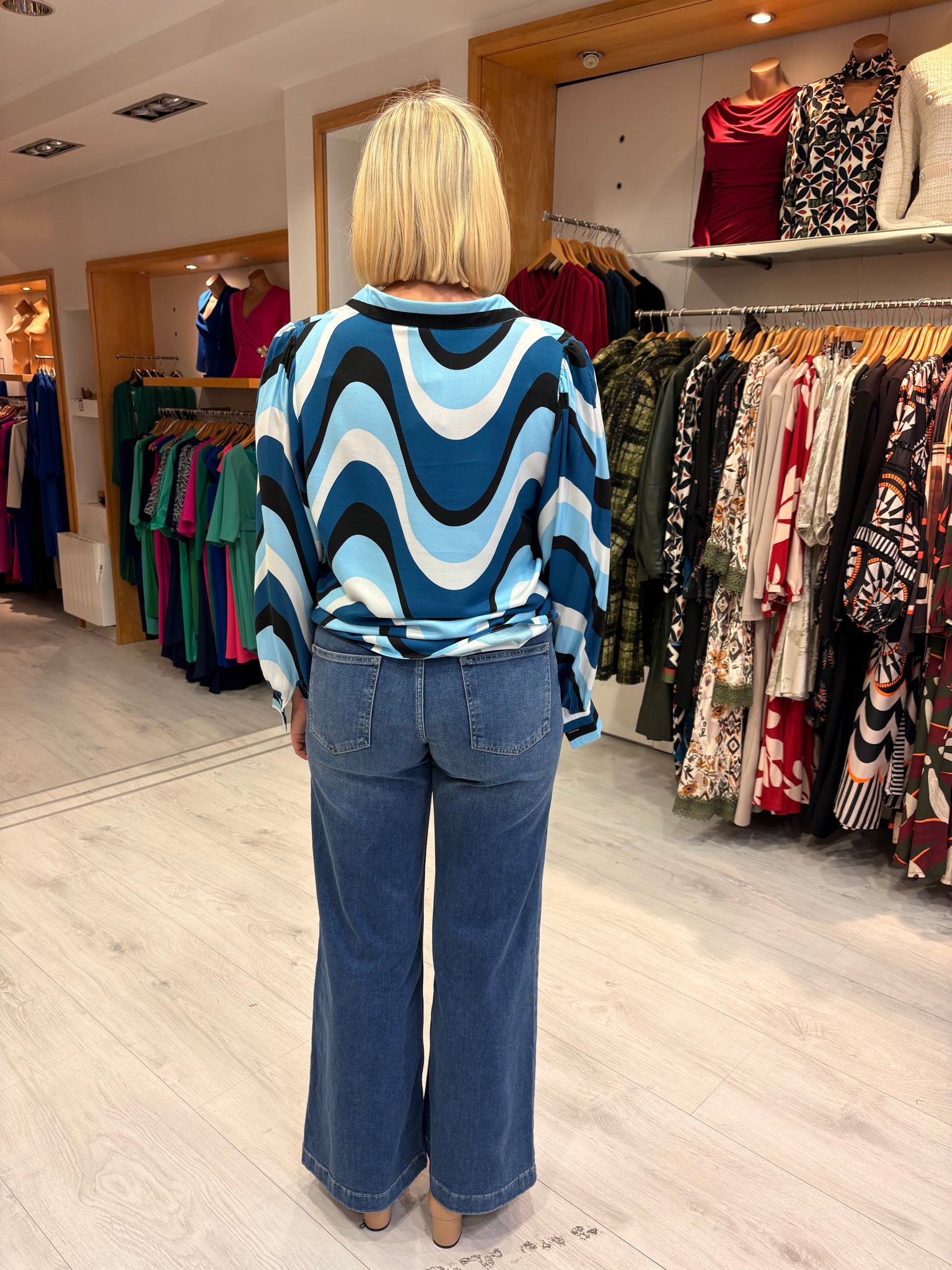 Smashed Lemon Blue & Black Retro Print Blouse
