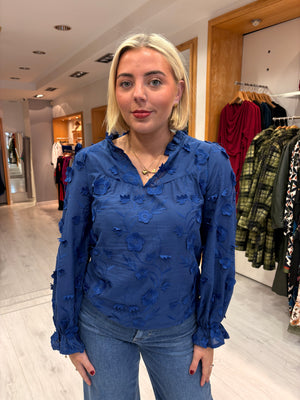 Smashed Lemon Royal Blue Textured Blouse
