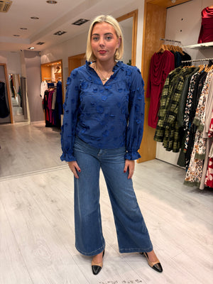 Smashed Lemon Royal Blue Textured Blouse