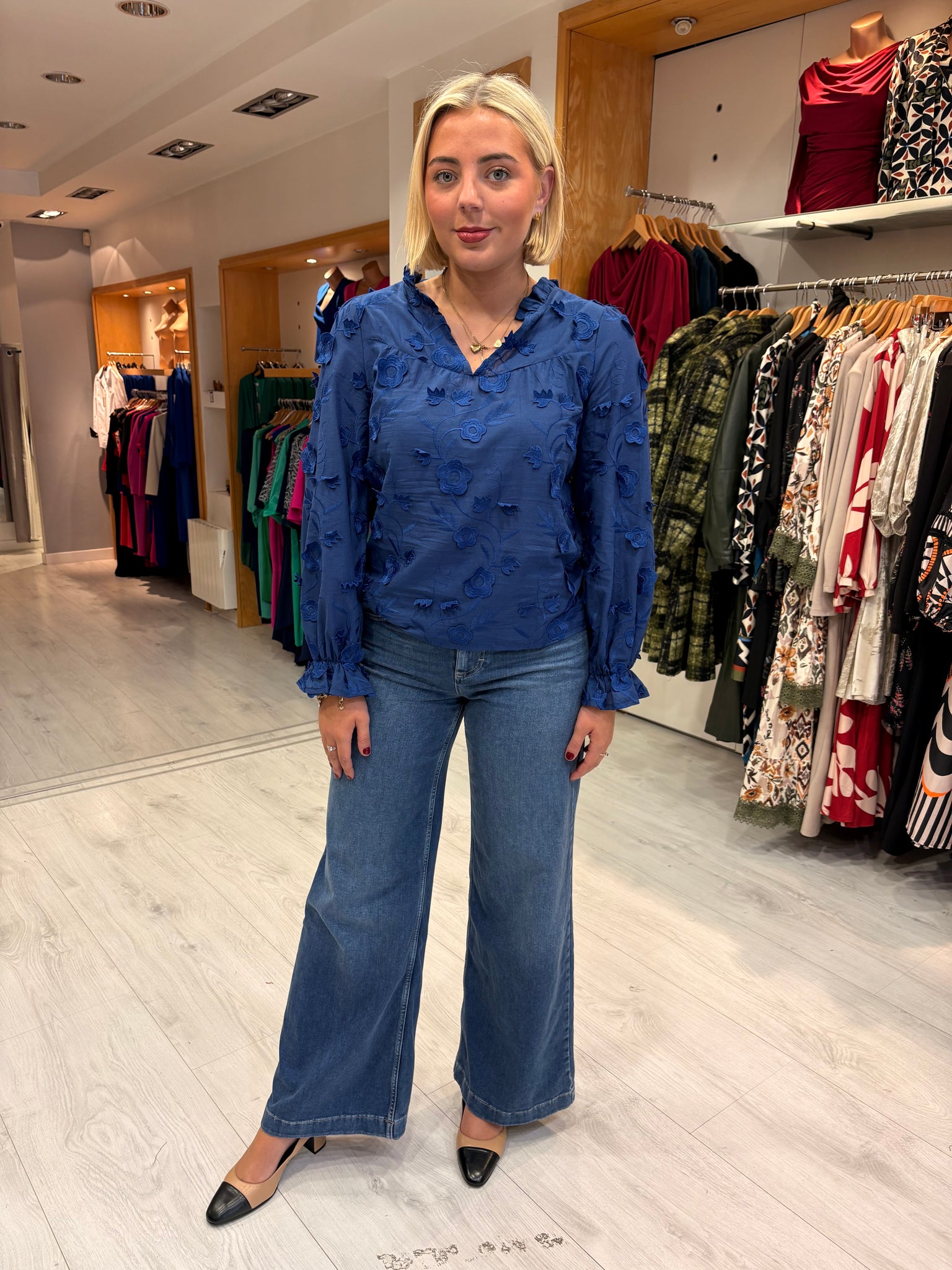 Smashed Lemon Royal Blue Textured Blouse