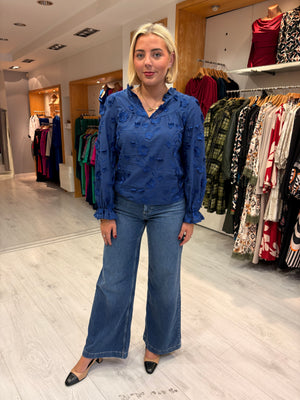 Smashed Lemon Royal Blue Textured Blouse